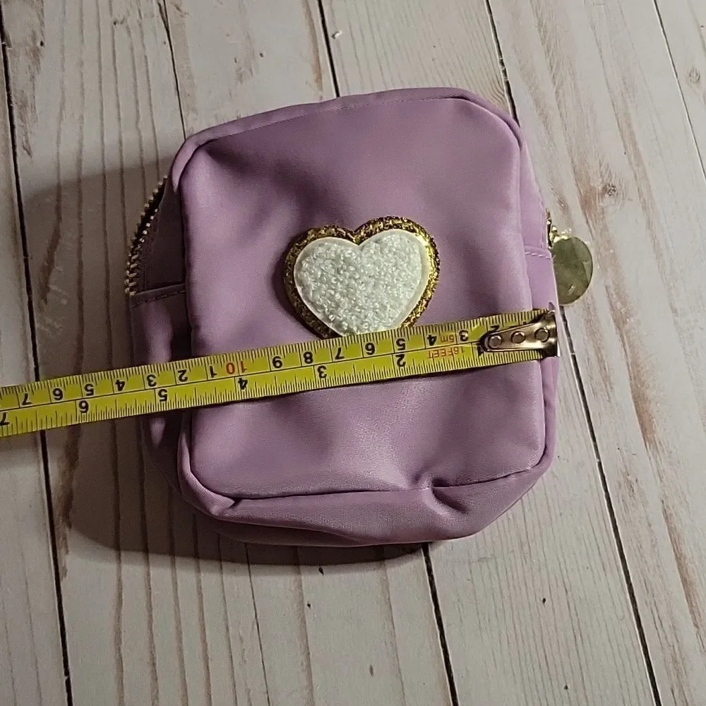PINK LILY BOUTIQUE Heart Purple Patch Mini Travel Cosmetic Jewelry Pouch Bag
